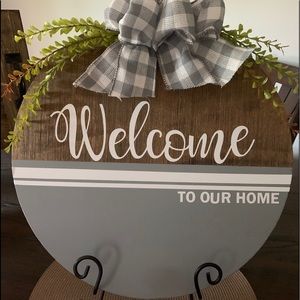 Welcome to our home door hanger wreath